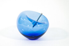 The contemporary cerulean-blue glass tabletop sculpture is by Cheryl Wilson Smith. Image 7