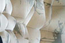 This contemporary white and blue-gray tapestry was hand-sewn by Canadian fabric artist Chung-Im Kim. Image 6