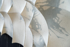 This contemporary white and blue-gray tapestry was hand-sewn by Canadian fabric artist Chung-Im Kim. Image 7