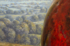 This realistic oil painting is a still life of a pomegranate. Image 9