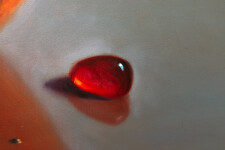 This realistic oil painting is a still life of a pomegranate. Image 8