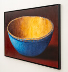 This realistic oil painting is a still life of a blue antique bowl. Image 4