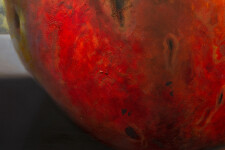 This realistic oil painting is a still life of a pomegranate. Image 7
