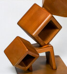 This contemporary metal floor sculpture is geometric in form. Image 8