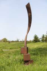 This contemporary outdoor sculpture was forged from steel by a Quebec artist.