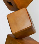 This contemporary metal floor sculpture is geometric in form. Image 4