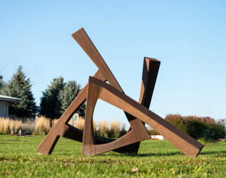 This imposing outdoor sculpture was created by Quebec artist Claude Millette.