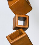 This contemporary metal floor sculpture is geometric in form. Image 7