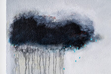 This contemporary acrylic painting of a storm cloud is in black and white. Image 7