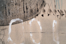 This contemporary acrylic abstract painting is rendered in black, gray and white. Image 6