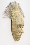 This contemporary sculpture is a mask forged from air craft cable and then carefully gilded with gold leaf. Image 3
