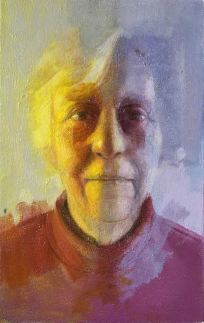 In this beautifully rendered oil painting, Dan Hughes has captured a glowing and sensitive portrait of his mother, Margaret.
