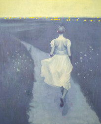 This oil portrait painting of a young woman in a summer dress is by Daniel Hughes.