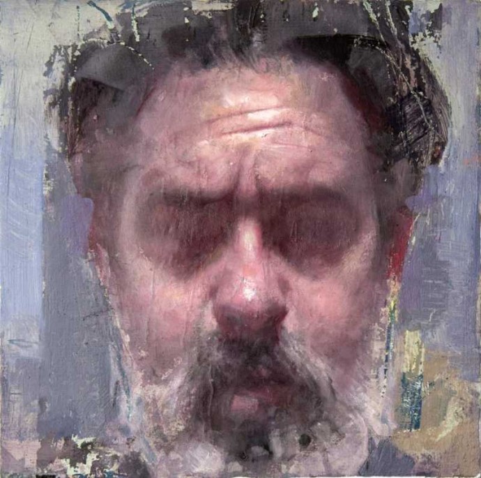 In a closely cropped self-portrait, with snowy beard and hair awry, Dan Hughes explores the theme of observational realism.