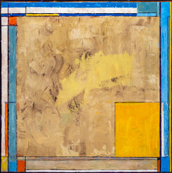 This contemporary abstract oil painting in yellow is one of David Sorensen’s Mondrian series.
