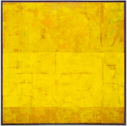 This contemporary abstract painting by David Sorensen explores a bright yellow palette.