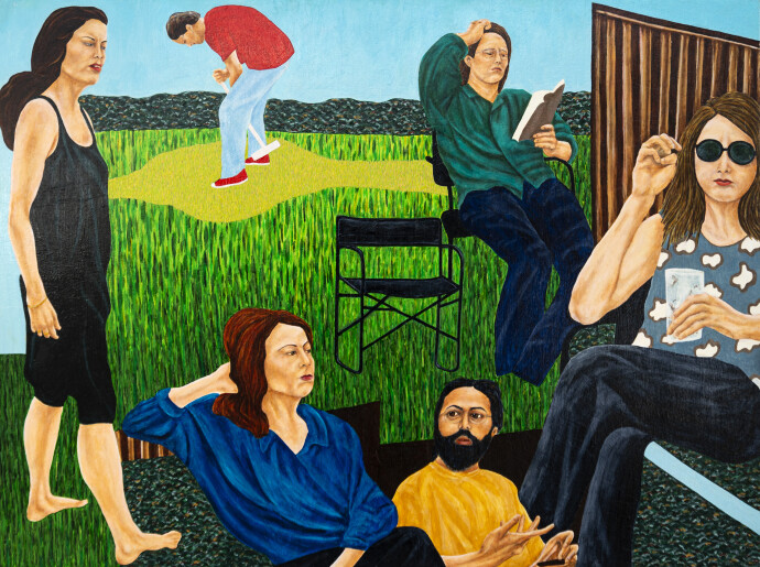 This contemporary figurative oil painting explores themes of politics and culture.