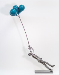 This figurative indoor sculpture of a male is hand forged in steel.