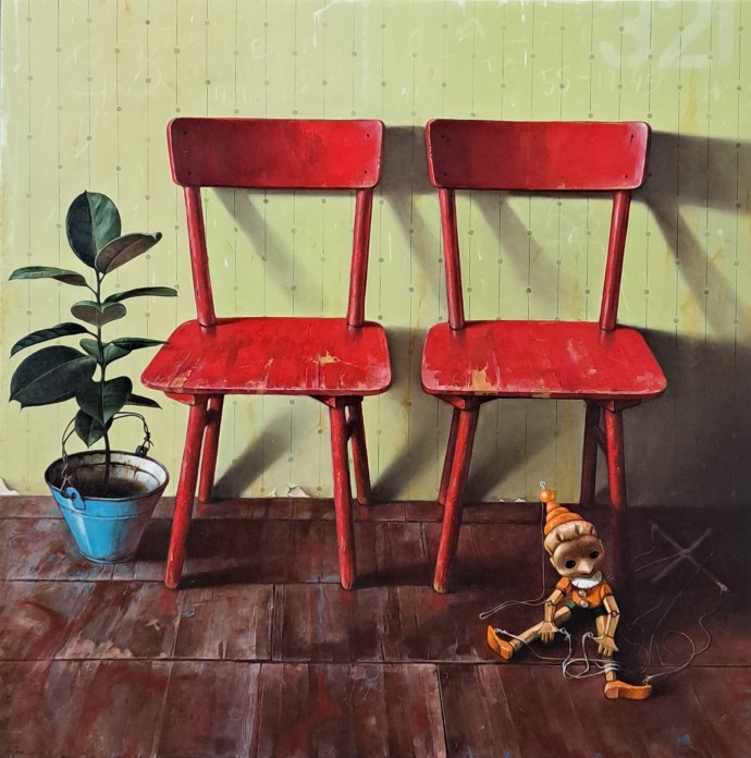 Two Red Chairs and Pinocchio