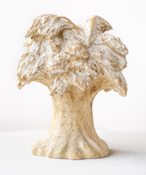 Hand carved from the richly marked cream-coloured Sienna Travertine, this contemporary tabletop sculpture of a walnut tree is by Doug Robins…