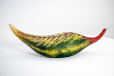 Australian glass artist Eileen Gordon’s leaf in jewel tones of red and forest green captures the lovely organic shape of a fallen leaf. Image 4