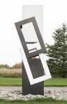 This abstract sculpture, which can be installed indoors or outdoors, is painted in a striking black and white. Image 7