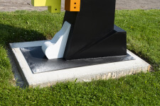 This contemporary abstract outdoor steel sculpture represents a male figure. Image 6