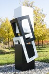 This abstract sculpture, which can also be installed outside, is painted in a striking black and white. Image 15