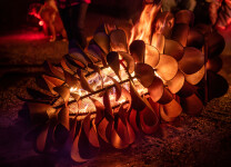 Hand forged from weathering steel Floyd Elzinga’s impressive outdoor sculpture of a pine cone is designed to house logs for a fire. Image 2