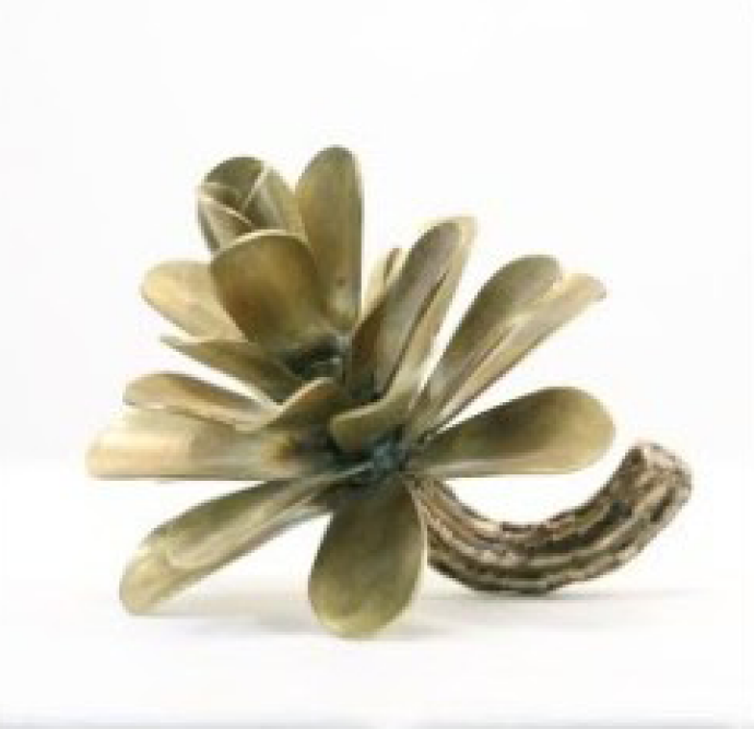 This contemporary table top metal sculpture of a pine cone is by Floyd Elzinga.