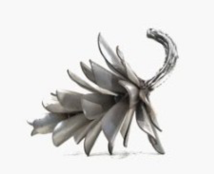 This contemporary table top metal sculpture of a pine cone is by Floyd Elzinga.