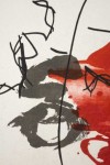 The litho begins with a blood red organic spill overlaid with two shapes in charcoal. Image 2