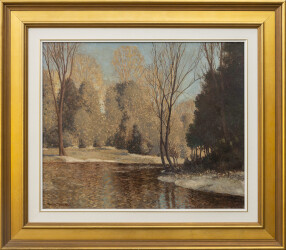 This landscape oil painting is by Group of Seven member Frank Johnston.