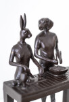 This contemporary figurative bronze tabletop sculpture featuring a hybrid dog and rabbit as chefs is by Gillie and Marc. Image 9