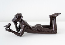 This contemporary figurative bronze tabletop sculpture featuring a dogman is by Gillie and Marc. Image 2
