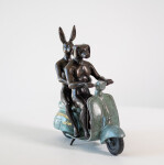 This contemporary bronze figurative tabletop sculpture featuring animals riding a Vespa is by Gillie and Marc. Image 4