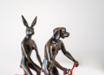 This contemporary figurative bronze tabletop sculpture featuring animals is by Gillie and Marc. Image 8