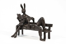 Captured reading books, this contemporary bronze figurative sculpture is by Gillie and Marc. Image 2