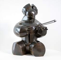 This contemporary bronze table top sculpture of a violinist is by Howard Newman.