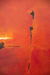 A lightning strike of white over black cuts through a field of fiery red-orange in this atmospheric acrylic by Hugo Frones. Image 6