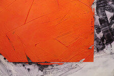 This bold abstract composition in deep orange, black and white by Ivo Stoyanov is a mixed media work on canvas. Image 5