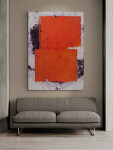 This bold abstract composition in deep orange, black and white by Ivo Stoyanov is a mixed media work on canvas. Image 8