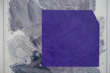 A translucent square sits on smokey cloud of energetic brush strokes of acrylic paint, marble dust, pigment and wax in this abstract paintin… Image 7