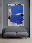 Bold rectangles in vivid blue float on a ground of dove grey and black in this elegant painting by Ivo Stoyanov. Image 10