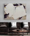 Lush layers of white paint in expressive brushstrokes form a geometric pattern that plays out across the canvas in this engaging abstract by… Image 9