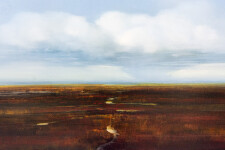 This abstracted landscape by James Lahey features and abstacted stream pushing through a grassy field in what appears to be a spring thaw. Image 4