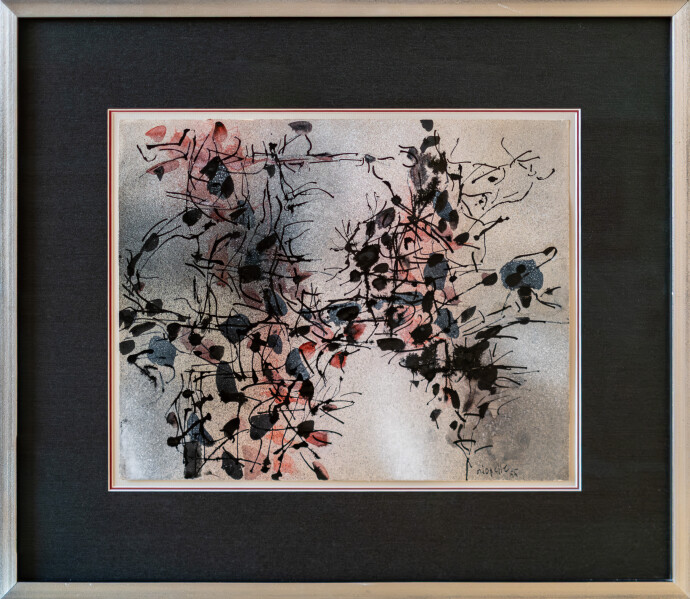 This unique abstract expressionist watercolor was painted by Jean-Paul Riopelle.