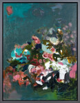 This large abstract contemporary colourful oil painting has a floral theme. Image 2