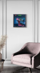 This abstract contemporary painting by Jennifer Hornyak has a floral theme and features the colour purple. Image 11