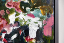 This large abstract contemporary colourful oil painting has a floral theme. Image 5